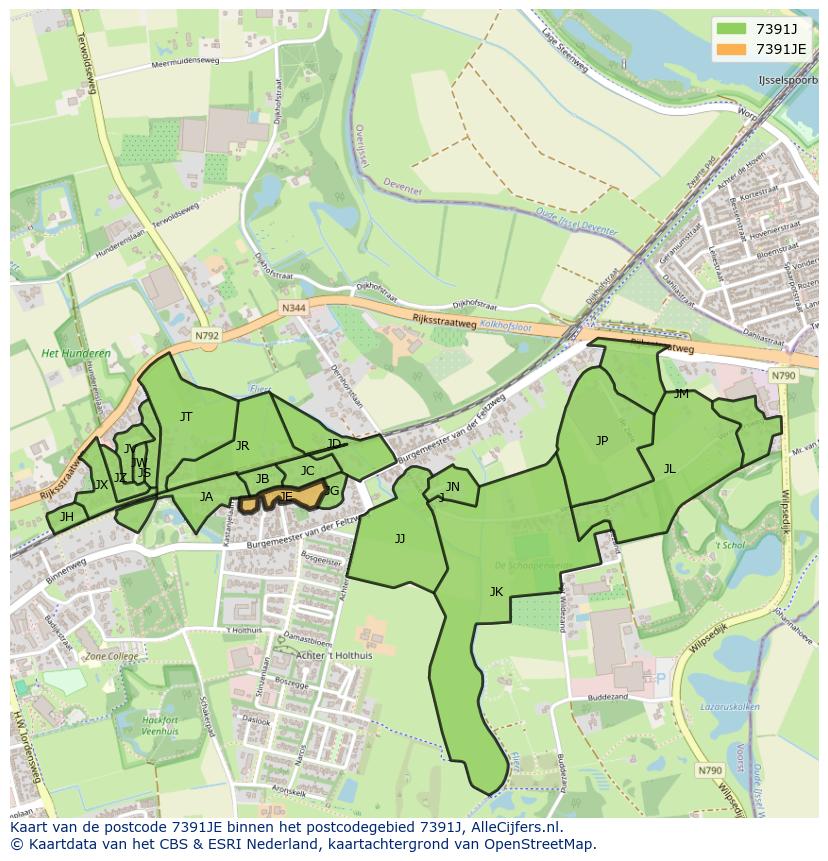 Afbeelding van het postcodegebied 7391 JE op de kaart.