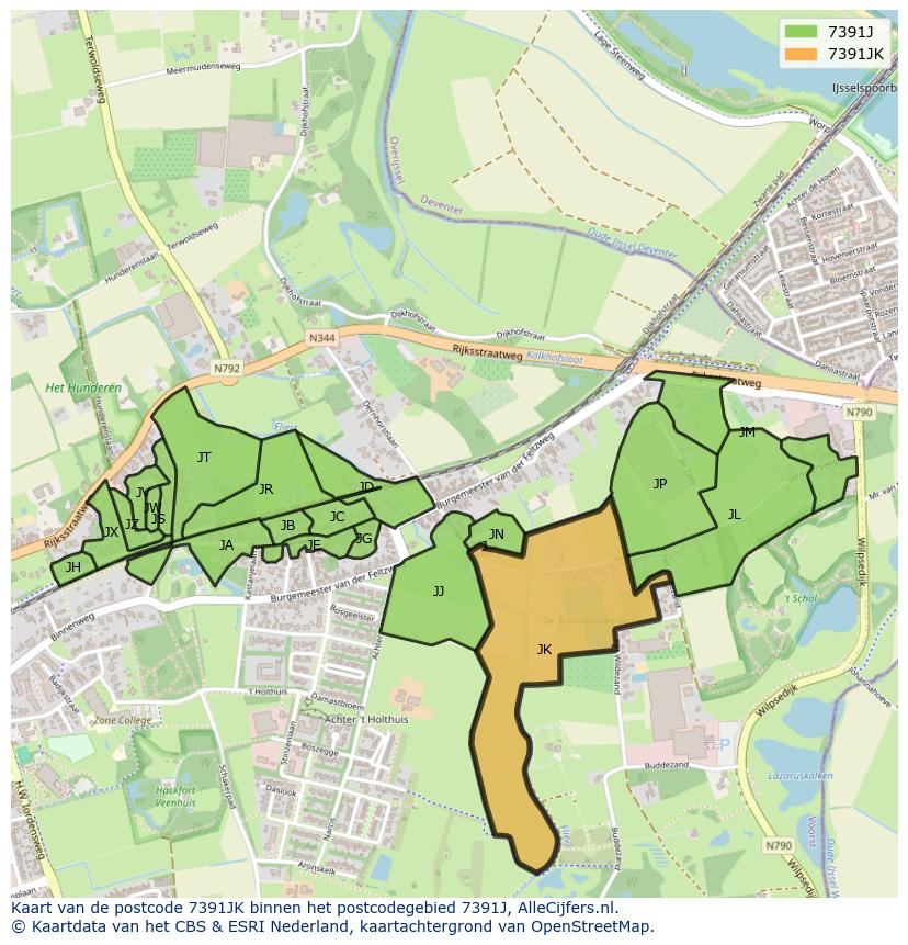 Afbeelding van het postcodegebied 7391 JK op de kaart.