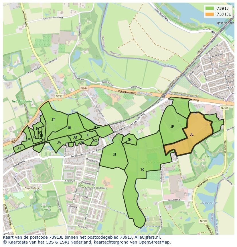 Afbeelding van het postcodegebied 7391 JL op de kaart.