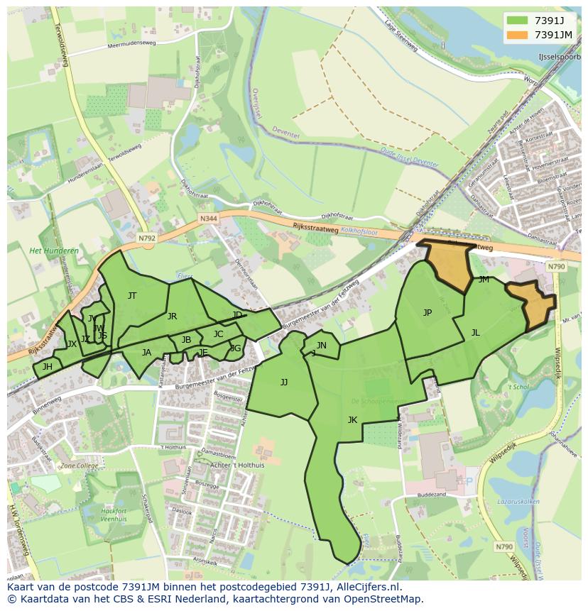 Afbeelding van het postcodegebied 7391 JM op de kaart.