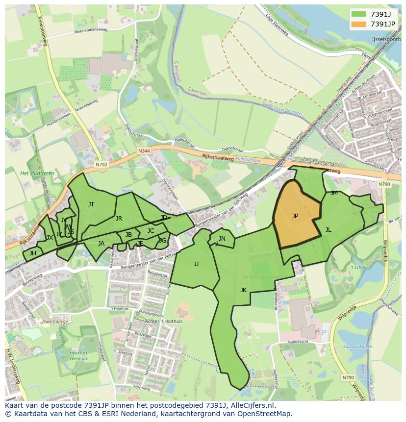 Afbeelding van het postcodegebied 7391 JP op de kaart.