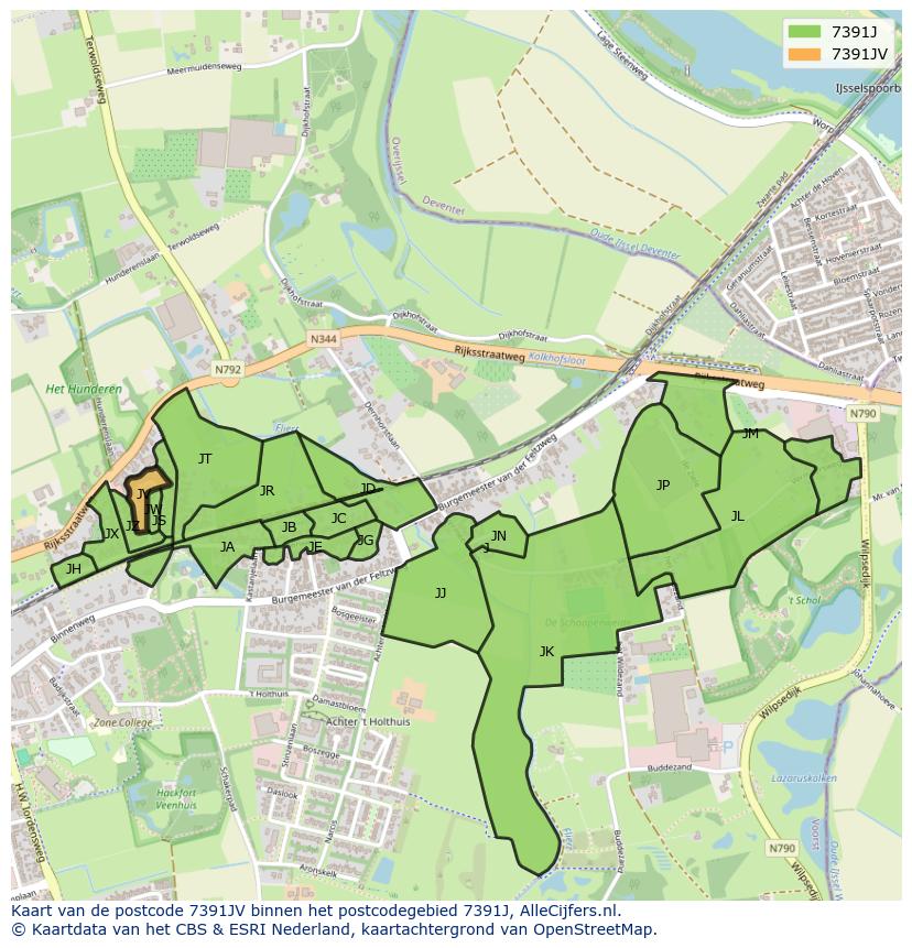 Afbeelding van het postcodegebied 7391 JV op de kaart.