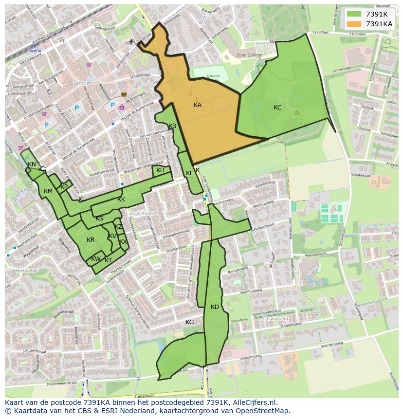 Afbeelding van het postcodegebied 7391 KA op de kaart.