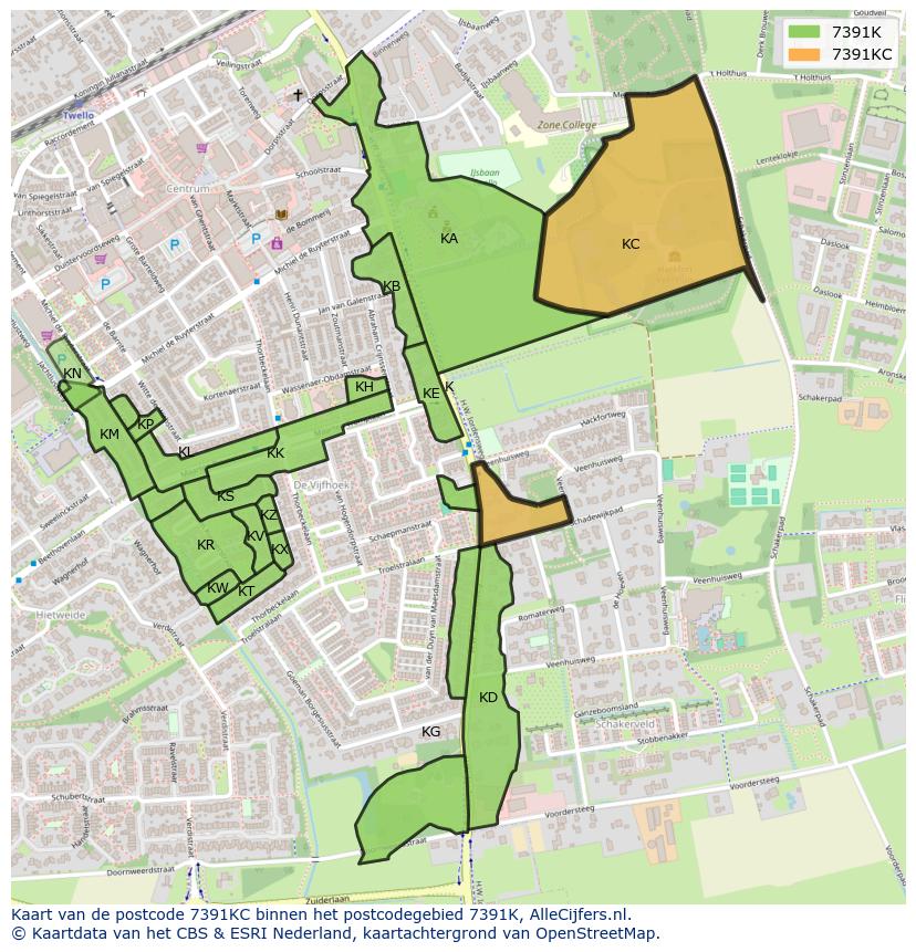 Afbeelding van het postcodegebied 7391 KC op de kaart.
