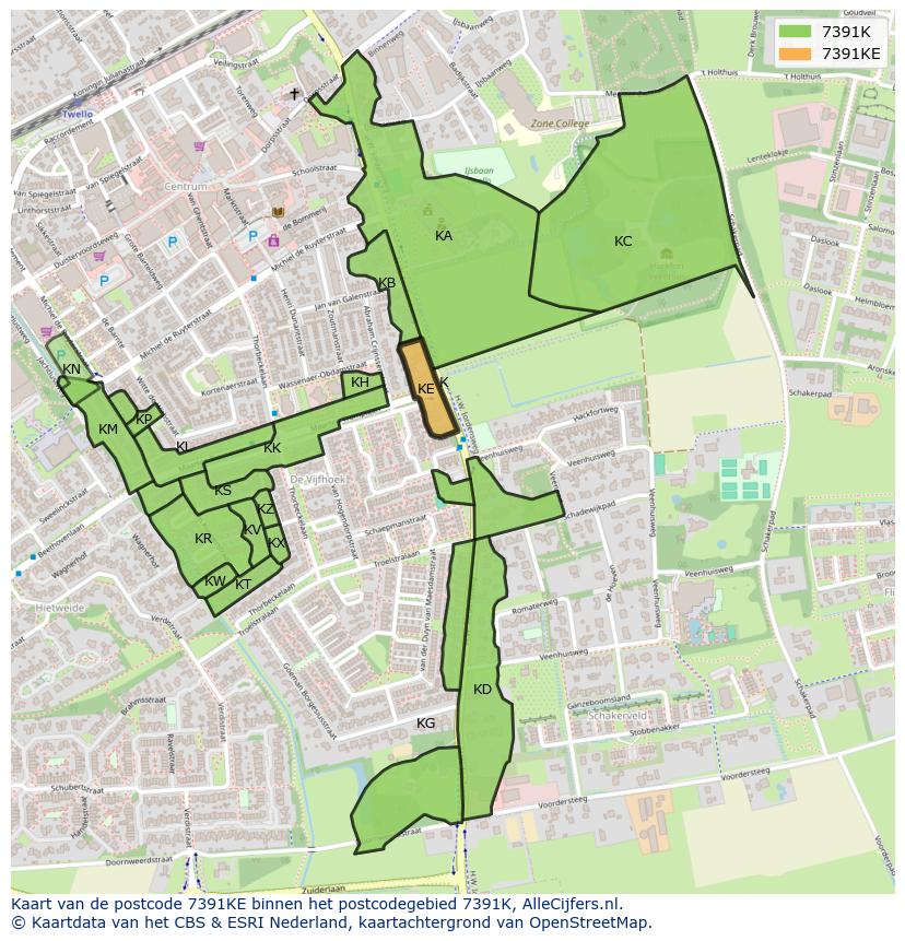 Afbeelding van het postcodegebied 7391 KE op de kaart.
