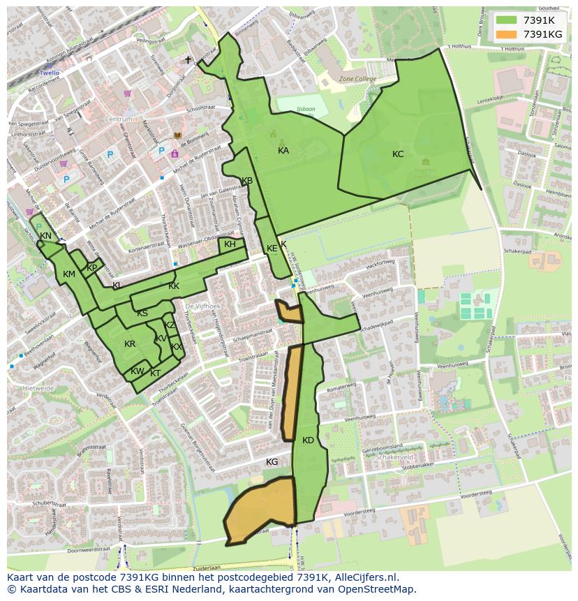 Afbeelding van het postcodegebied 7391 KG op de kaart.