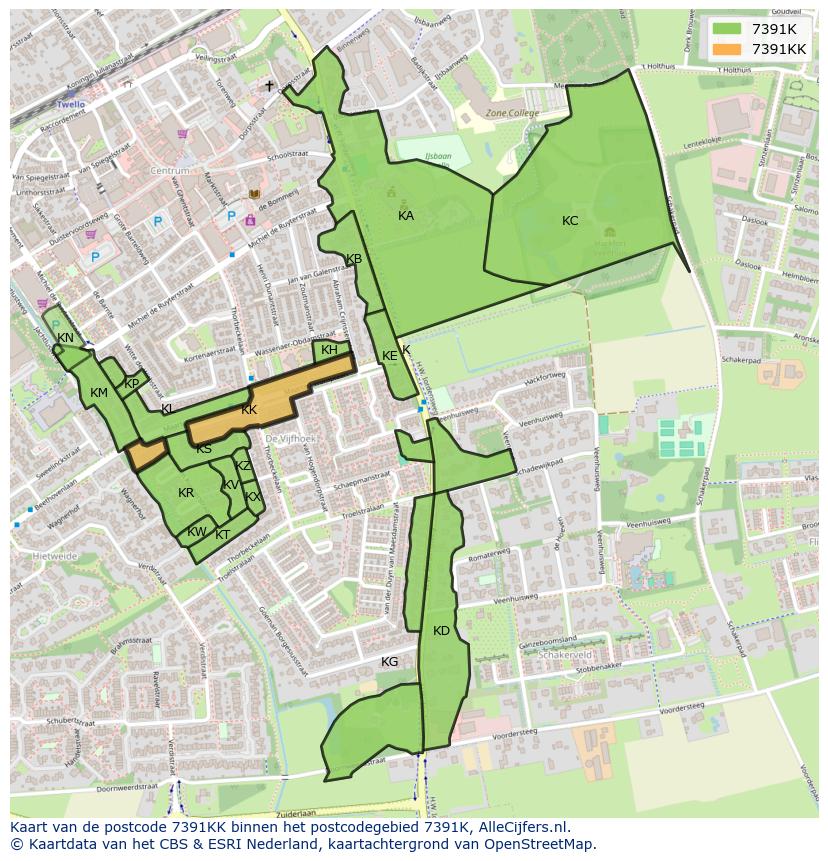 Afbeelding van het postcodegebied 7391 KK op de kaart.