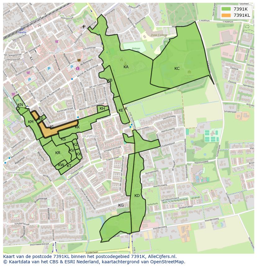 Afbeelding van het postcodegebied 7391 KL op de kaart.