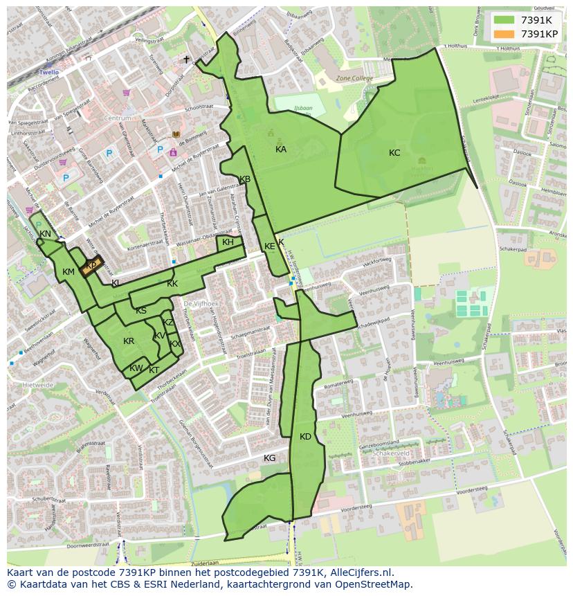Afbeelding van het postcodegebied 7391 KP op de kaart.