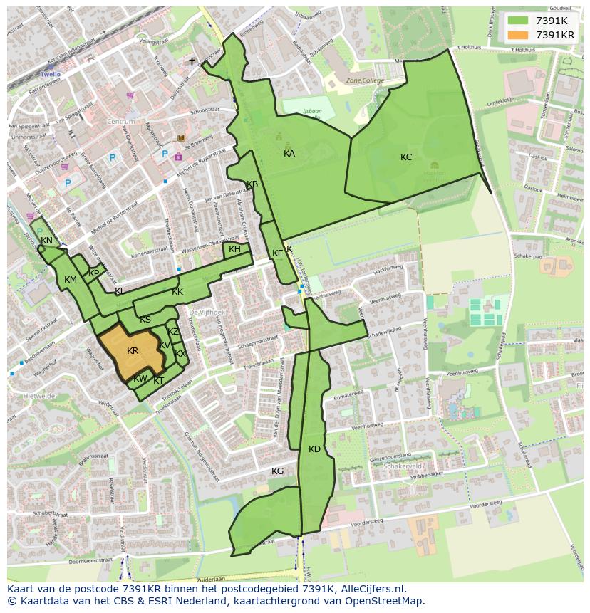 Afbeelding van het postcodegebied 7391 KR op de kaart.