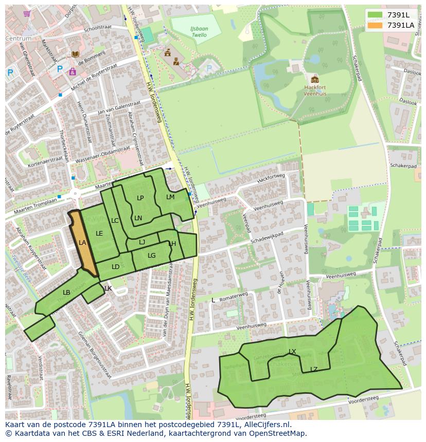 Afbeelding van het postcodegebied 7391 LA op de kaart.