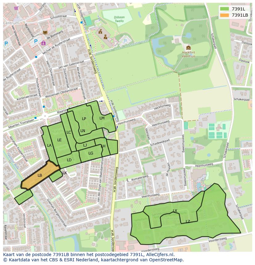 Afbeelding van het postcodegebied 7391 LB op de kaart.