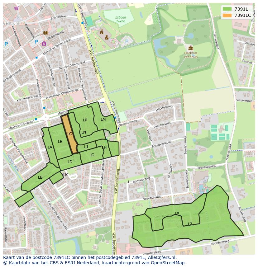 Afbeelding van het postcodegebied 7391 LC op de kaart.