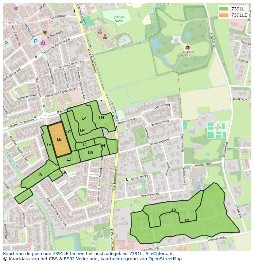Afbeelding van het postcodegebied 7391 LE op de kaart.
