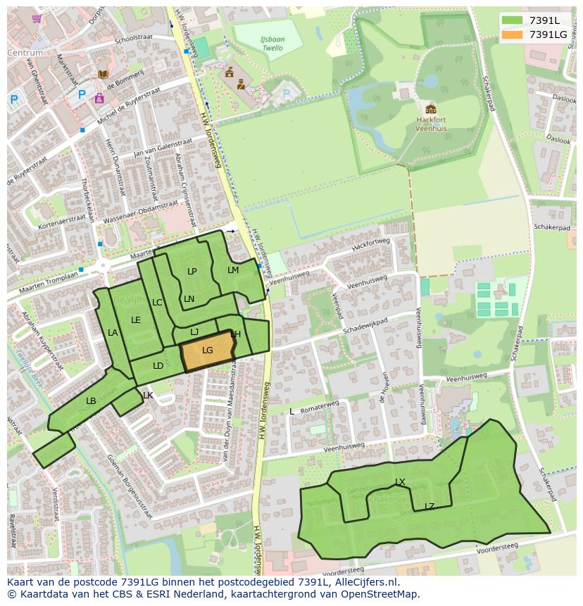 Afbeelding van het postcodegebied 7391 LG op de kaart.