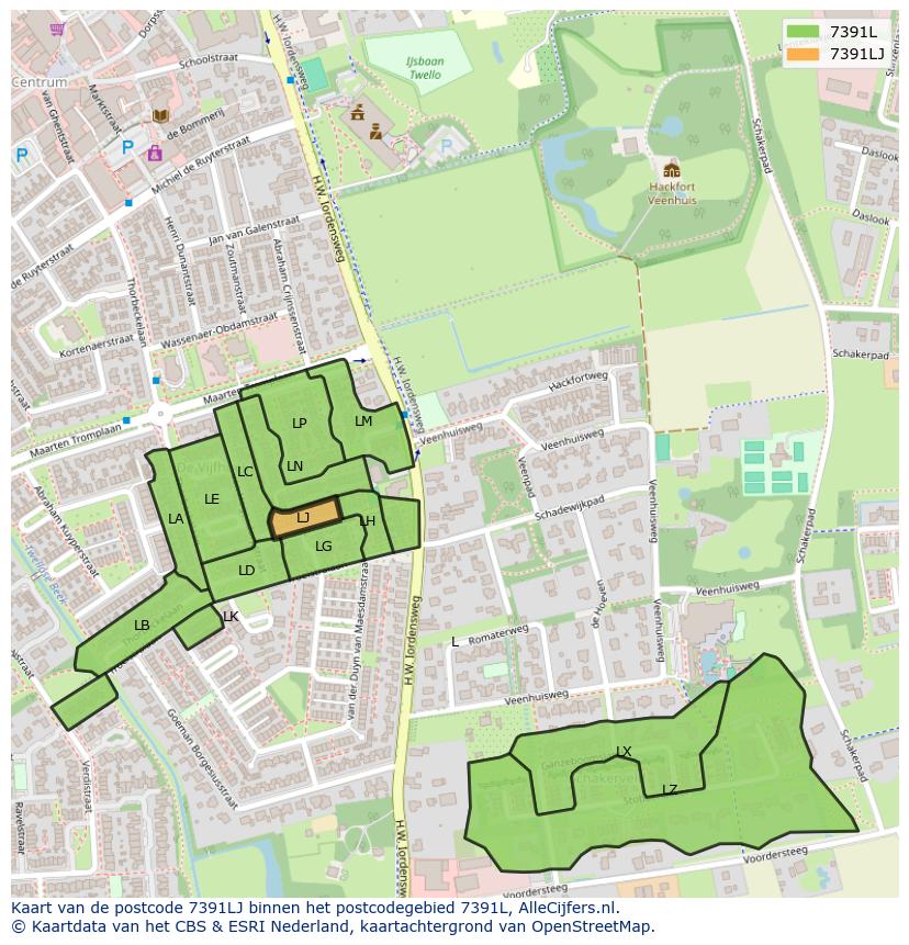 Afbeelding van het postcodegebied 7391 LJ op de kaart.