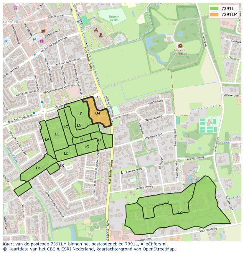 Afbeelding van het postcodegebied 7391 LM op de kaart.