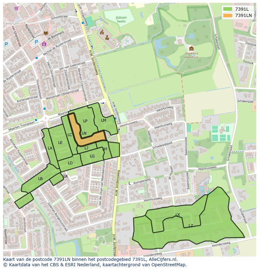 Afbeelding van het postcodegebied 7391 LN op de kaart.