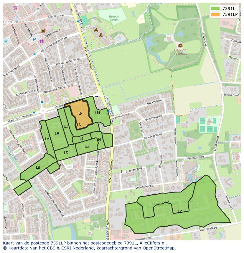Afbeelding van het postcodegebied 7391 LP op de kaart.