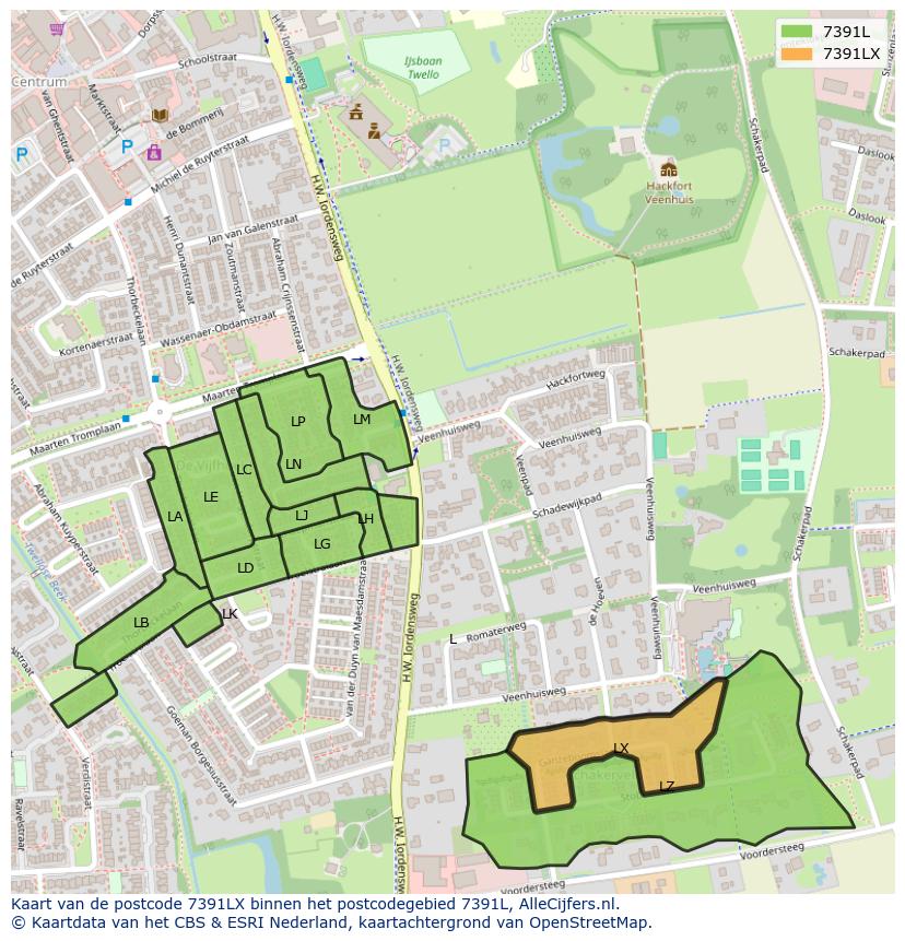 Afbeelding van het postcodegebied 7391 LX op de kaart.