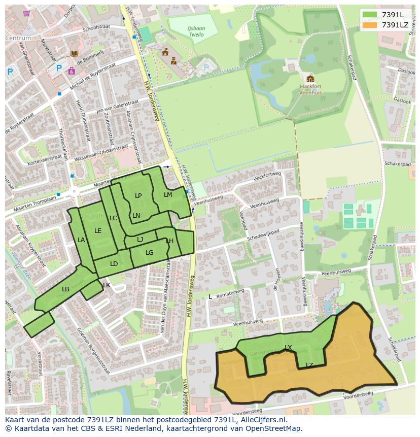 Afbeelding van het postcodegebied 7391 LZ op de kaart.