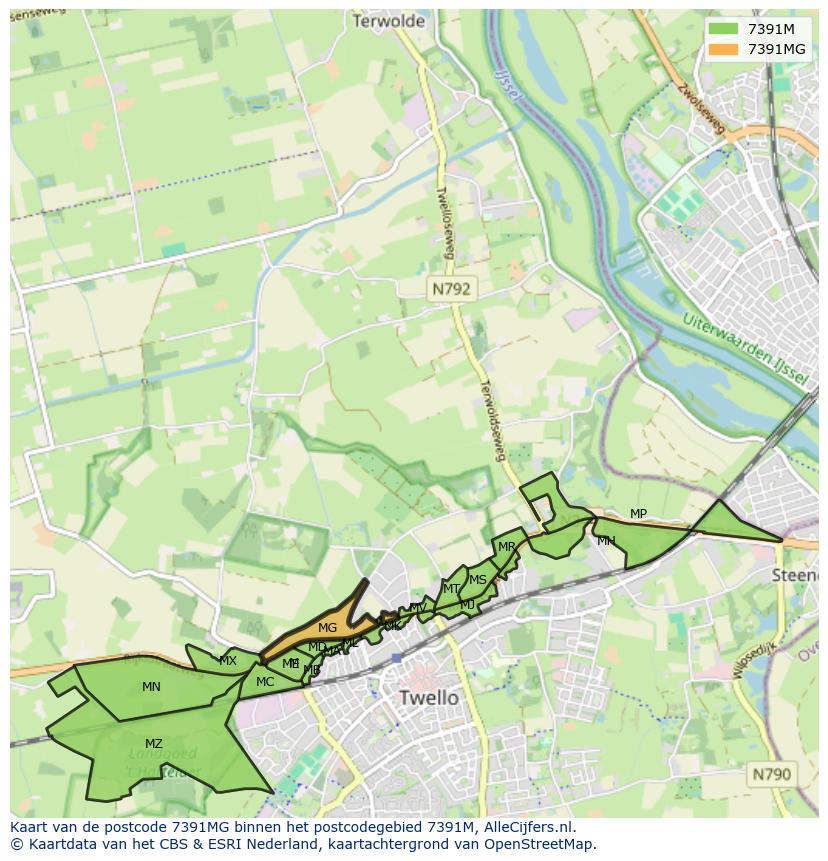 Afbeelding van het postcodegebied 7391 MG op de kaart.