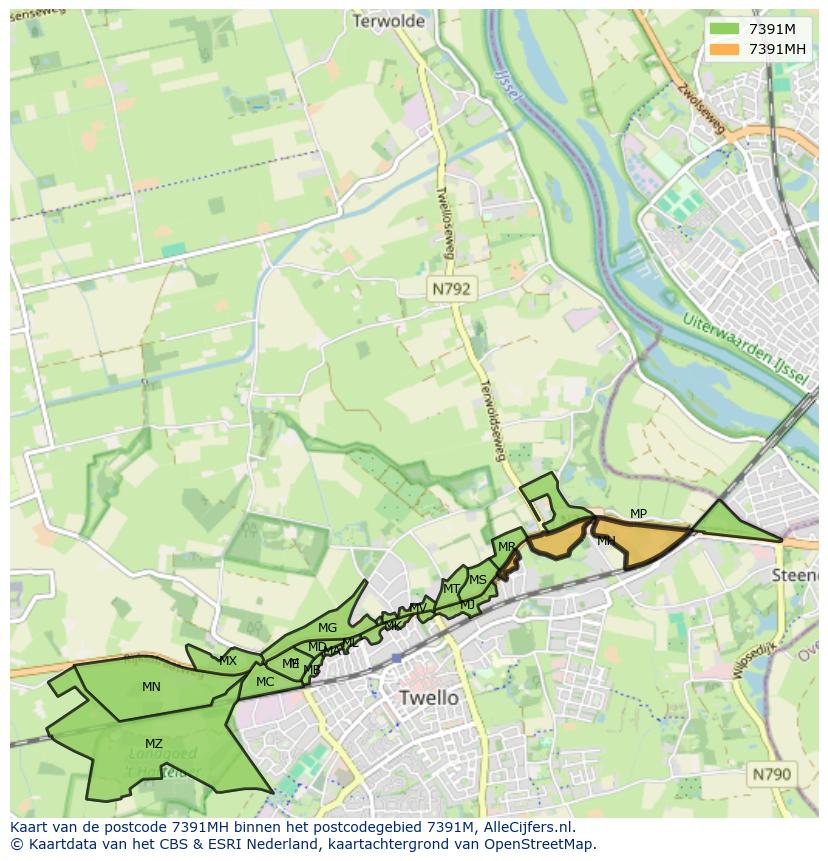 Afbeelding van het postcodegebied 7391 MH op de kaart.