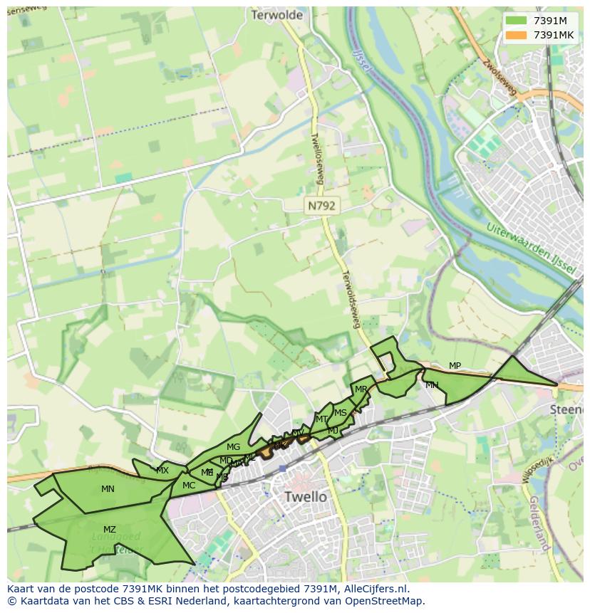 Afbeelding van het postcodegebied 7391 MK op de kaart.
