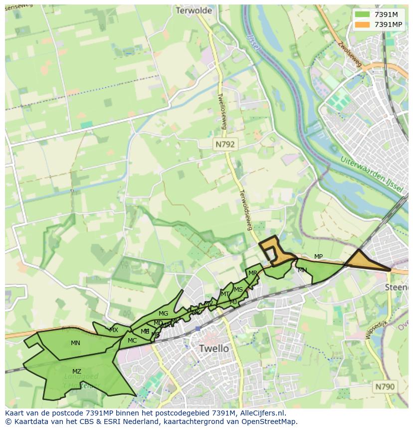 Afbeelding van het postcodegebied 7391 MP op de kaart.