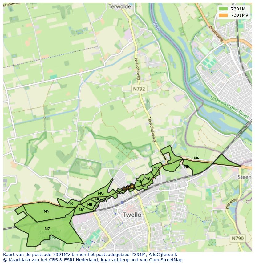 Afbeelding van het postcodegebied 7391 MV op de kaart.