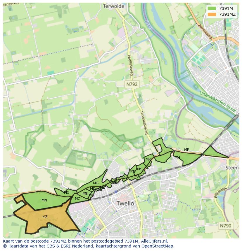 Afbeelding van het postcodegebied 7391 MZ op de kaart.