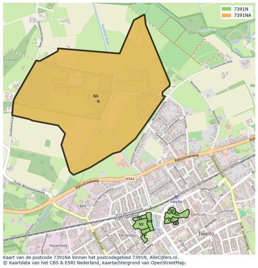 Afbeelding van het postcodegebied 7391 NA op de kaart.