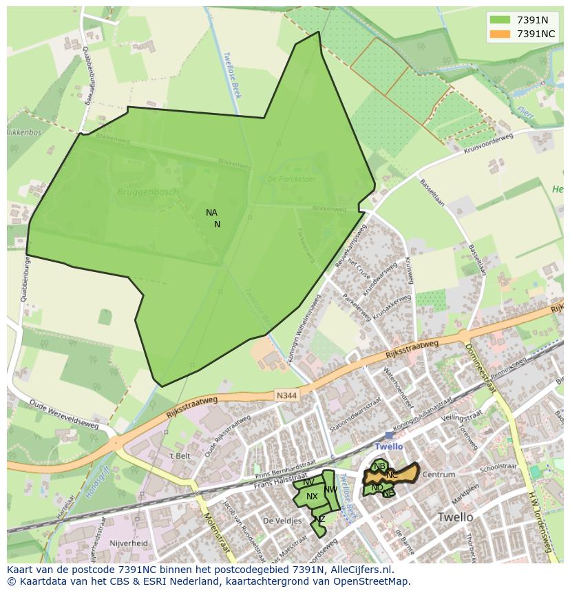 Afbeelding van het postcodegebied 7391 NC op de kaart.