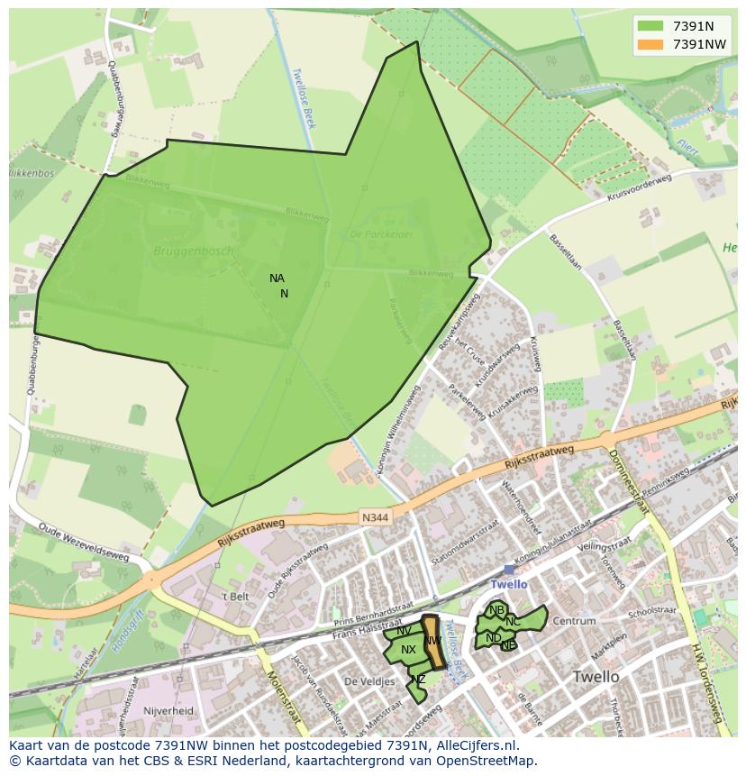 Afbeelding van het postcodegebied 7391 NW op de kaart.