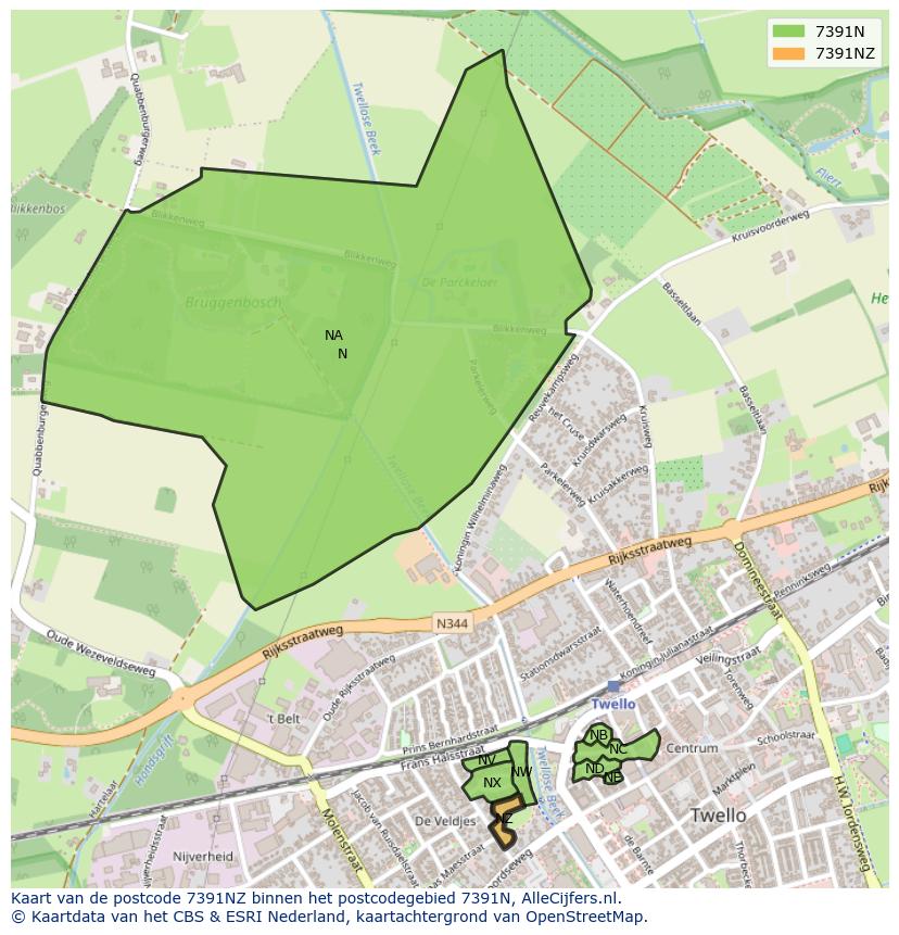 Afbeelding van het postcodegebied 7391 NZ op de kaart.