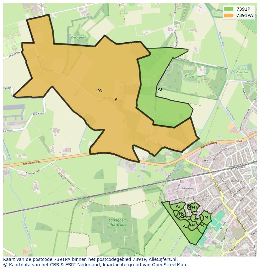 Afbeelding van het postcodegebied 7391 PA op de kaart.