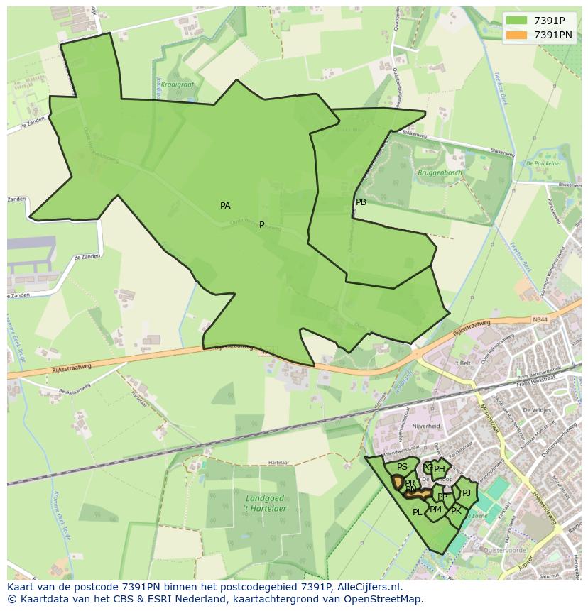 Afbeelding van het postcodegebied 7391 PN op de kaart.