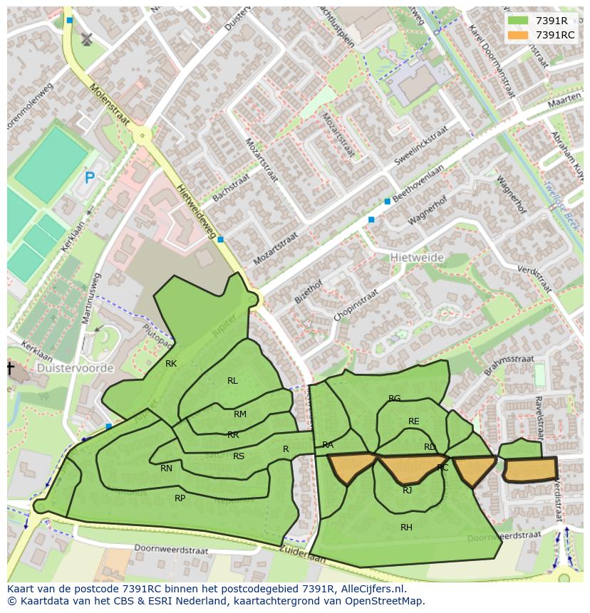 Afbeelding van het postcodegebied 7391 RC op de kaart.