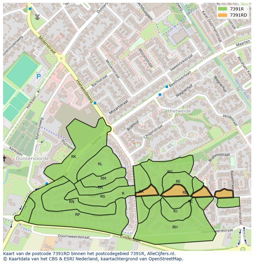 Afbeelding van het postcodegebied 7391 RD op de kaart.
