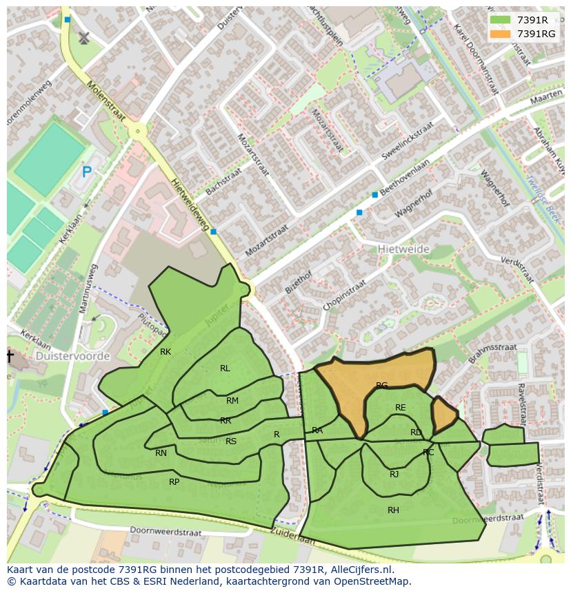 Afbeelding van het postcodegebied 7391 RG op de kaart.