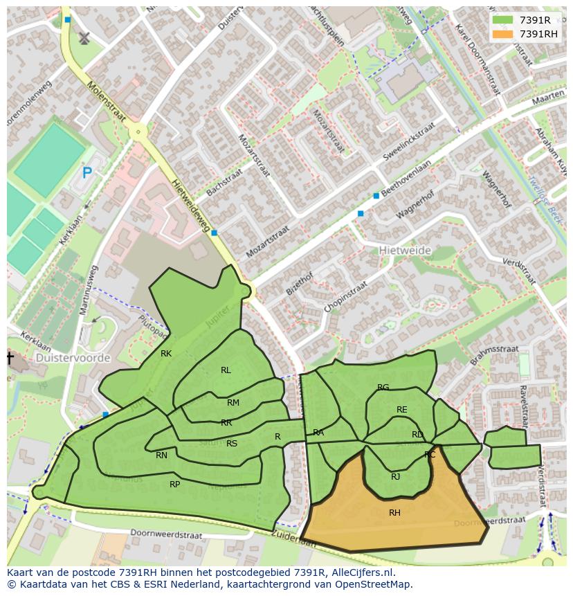 Afbeelding van het postcodegebied 7391 RH op de kaart.