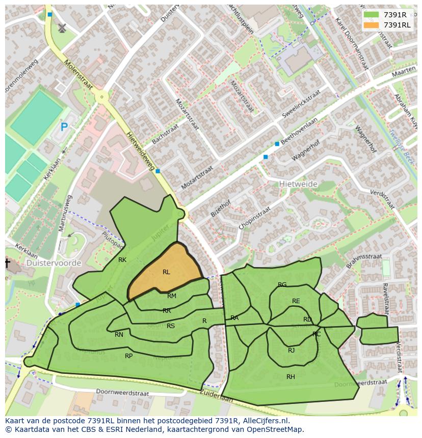 Afbeelding van het postcodegebied 7391 RL op de kaart.