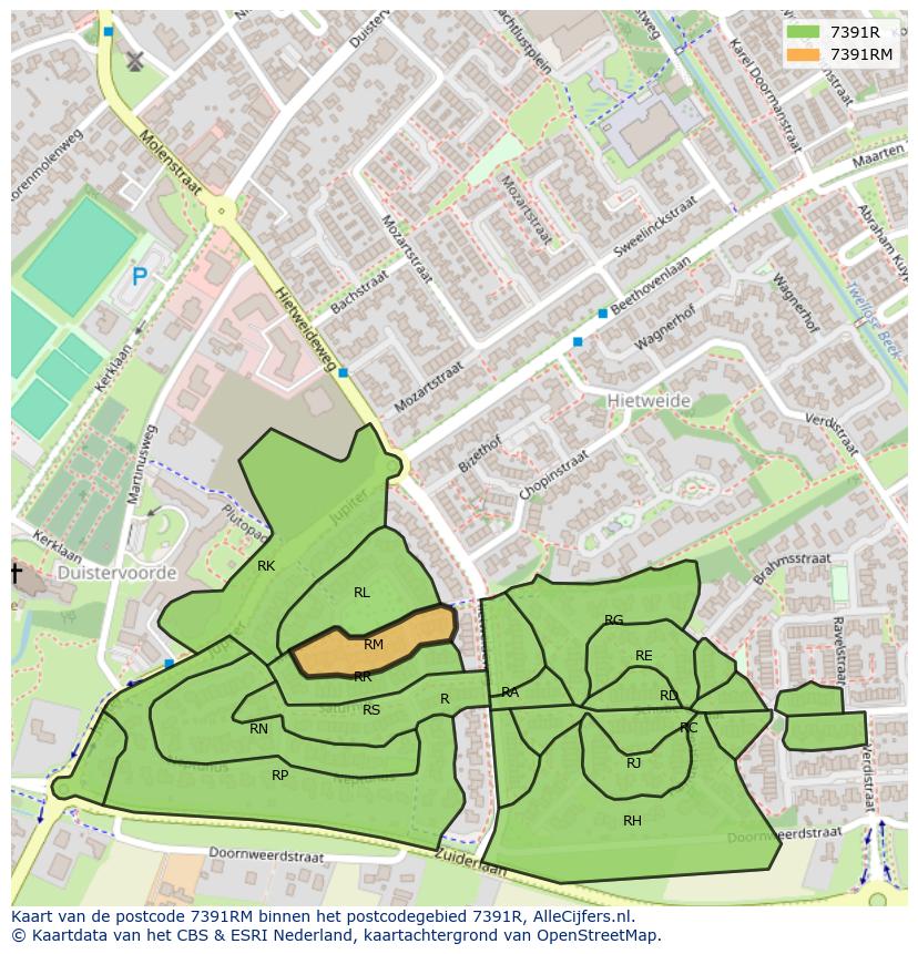 Afbeelding van het postcodegebied 7391 RM op de kaart.