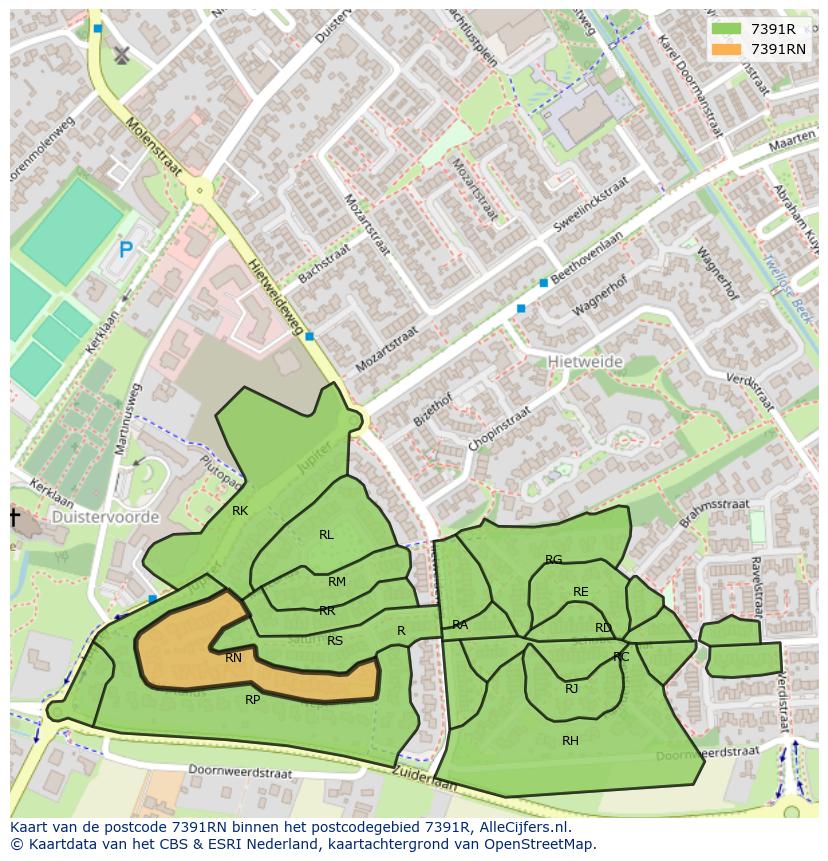 Afbeelding van het postcodegebied 7391 RN op de kaart.