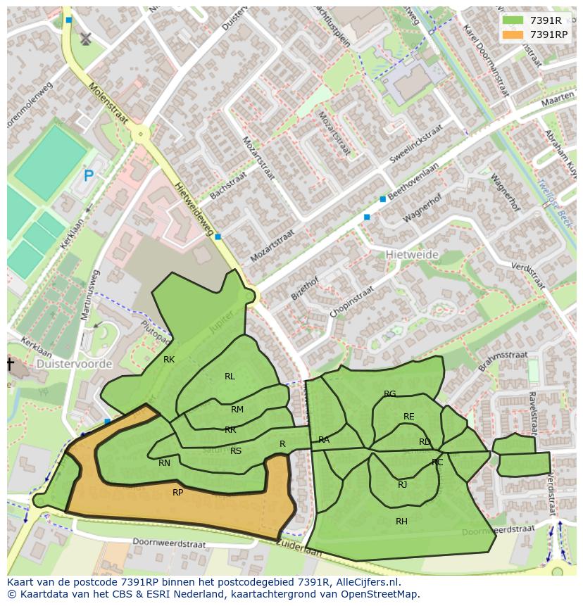 Afbeelding van het postcodegebied 7391 RP op de kaart.