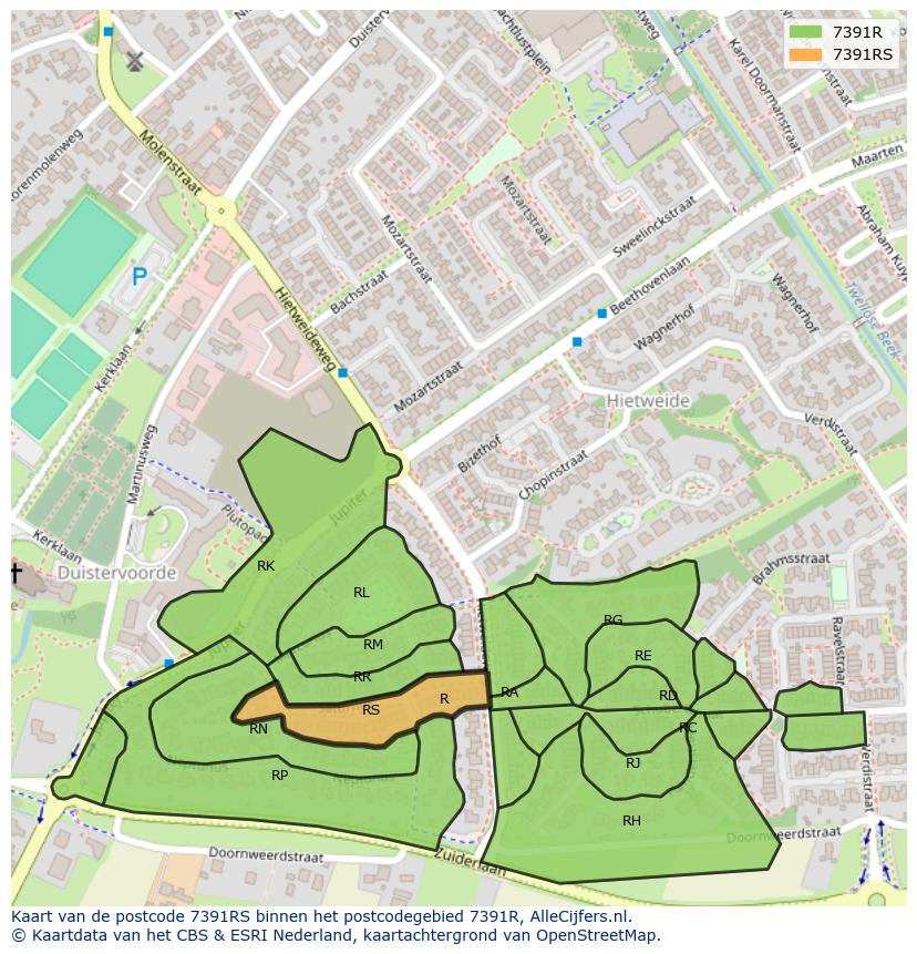 Afbeelding van het postcodegebied 7391 RS op de kaart.