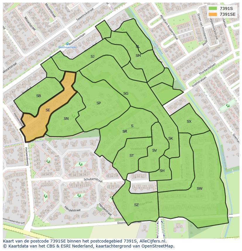 Afbeelding van het postcodegebied 7391 SE op de kaart.