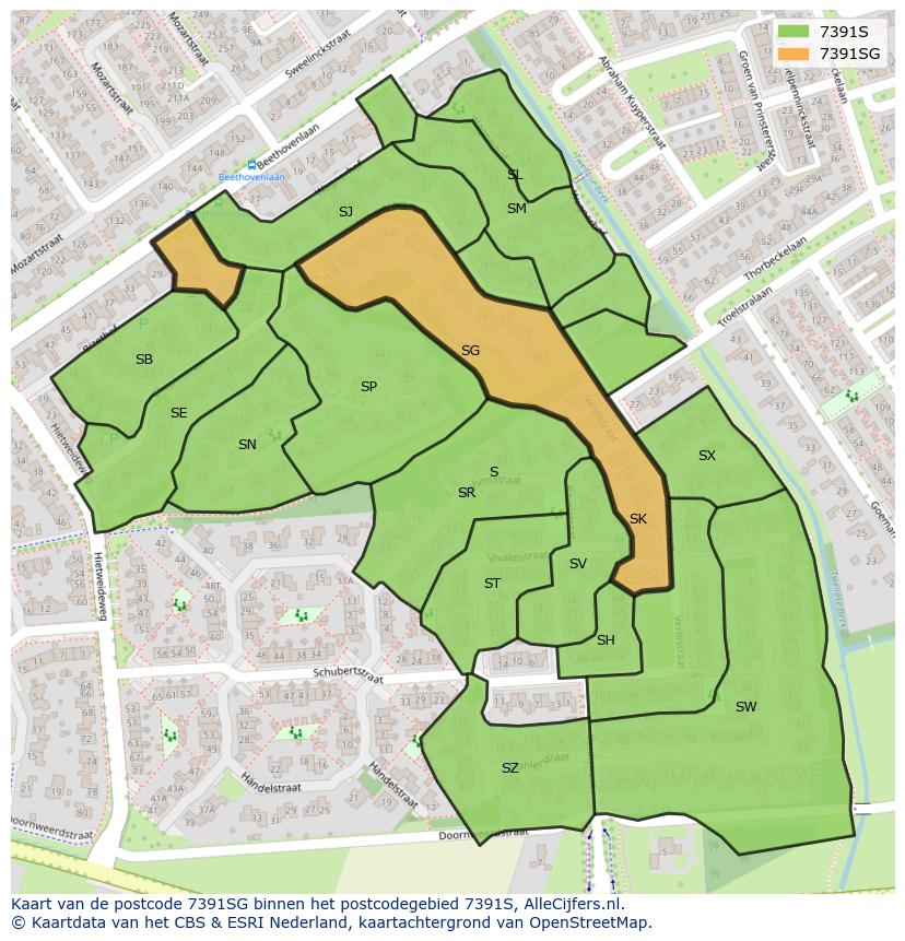 Afbeelding van het postcodegebied 7391 SG op de kaart.