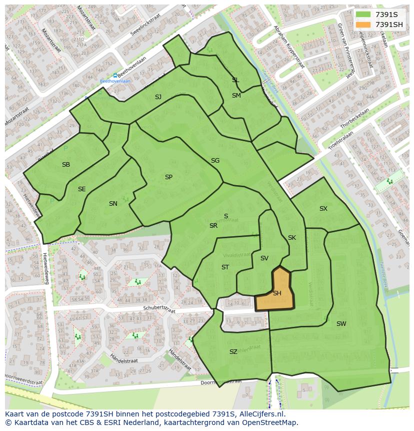Afbeelding van het postcodegebied 7391 SH op de kaart.