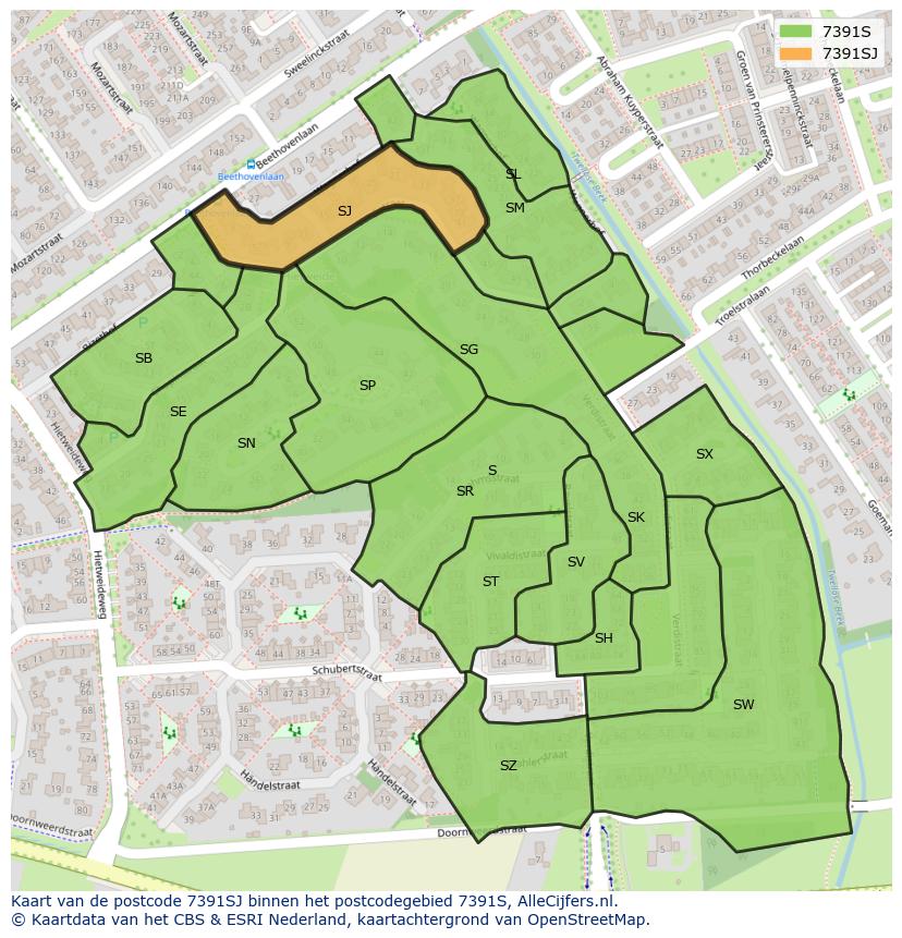 Afbeelding van het postcodegebied 7391 SJ op de kaart.